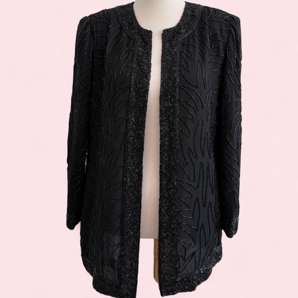 Vintage‎ Black Beaded Embroidered Evening Jacket Medium